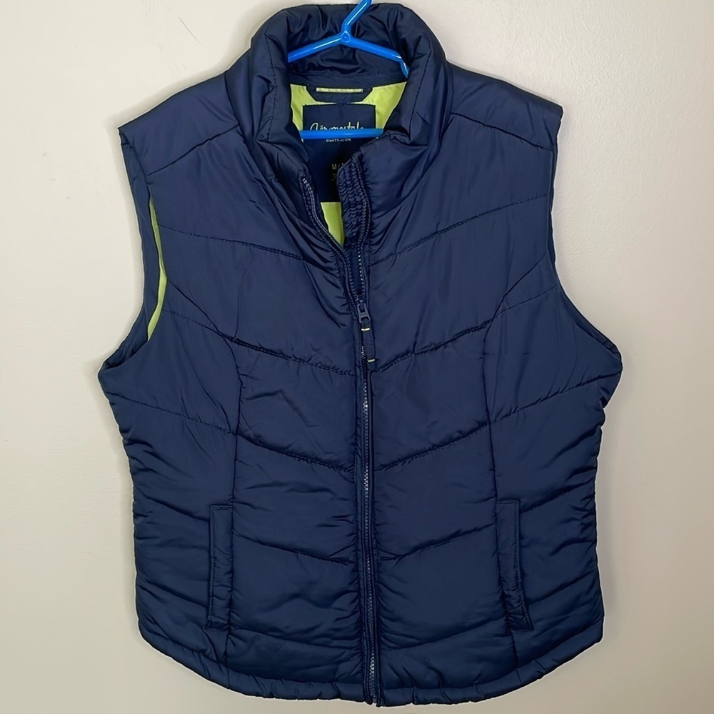 AEROPOSTALE Eighty-Seven Women’s MED Navy/Lime‎ Vest Zip Campus Preppy Casual